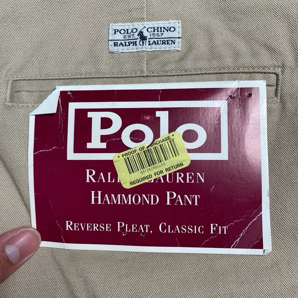 NEW 90s Polo Ralph Lauren Hammond Pants 34x36 Cuffed Mens Pleated Classic Beige - Picture 15 of 15